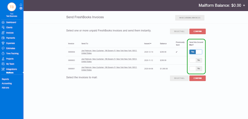 mail an invoice